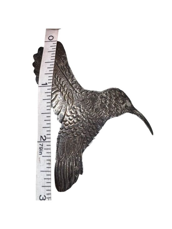 Vintage Handmade Indian Sterling Large Hummingbird Brooch Pendant HIJE Navajo 3" - Picture 4 of 5
